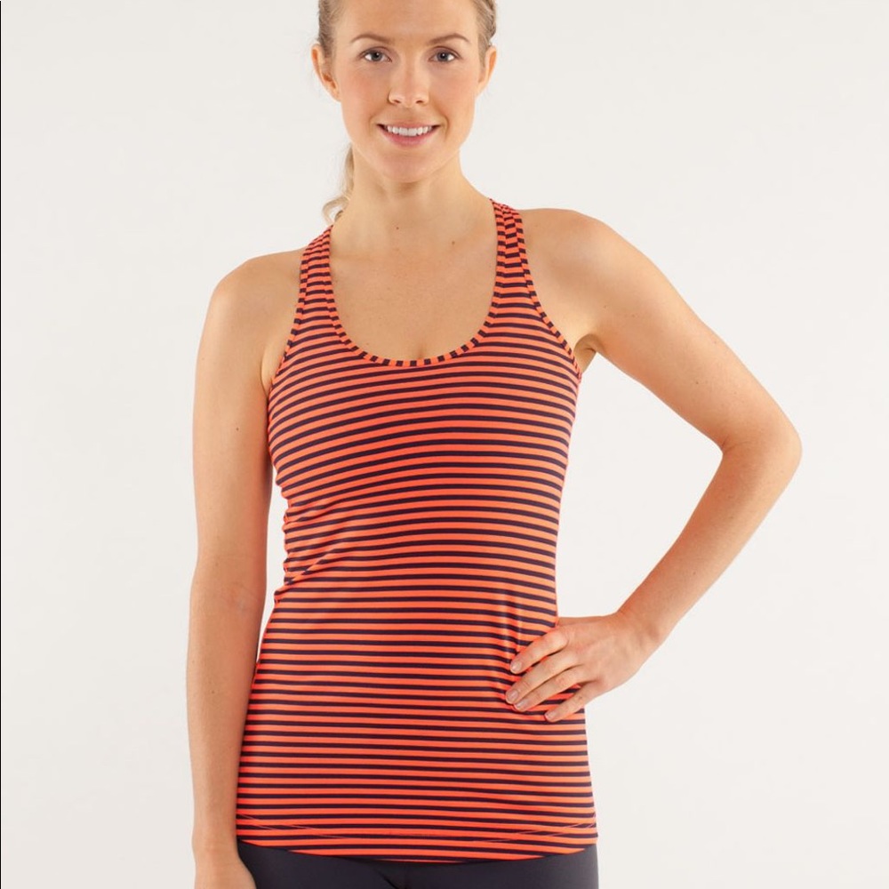 Lululemon Orange/Navy Striped Cool Racerback Tank